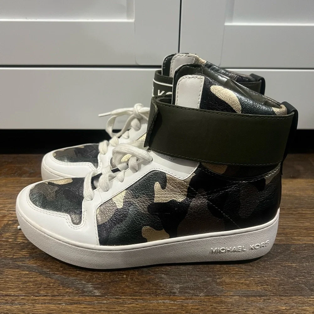 Michael Kors Green Camouflage High-Top Sneakers Gently Used